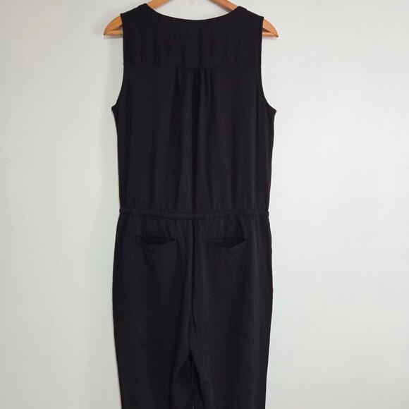 EUC LIKE NEW LOFT SLEEVELESS SPLIT V NECK BLACK SOFT JUMPSUIT SIZE 10 / M - Picture 4 of 16